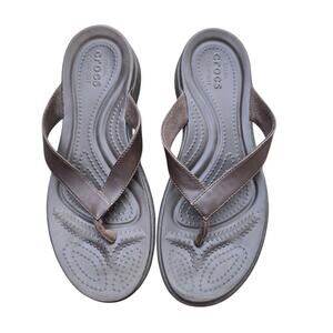 Crocs Capri Leather Strap Sandal Womens 9 Brown Slip On
